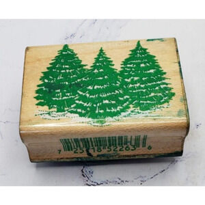 Christmas Holiday Pine Trees Inkadinkado Wood Mounted Rubber Wood Stamp 2263